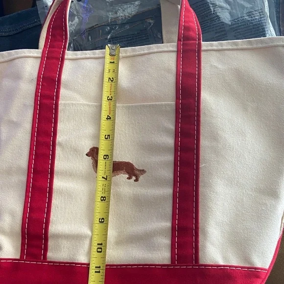 L.L. Bean Cream and Red Boat And Tote with Embroidered Dachshund - Picture 3 of 7